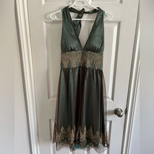 Adrianna Papell Backless Green and Gold Dress